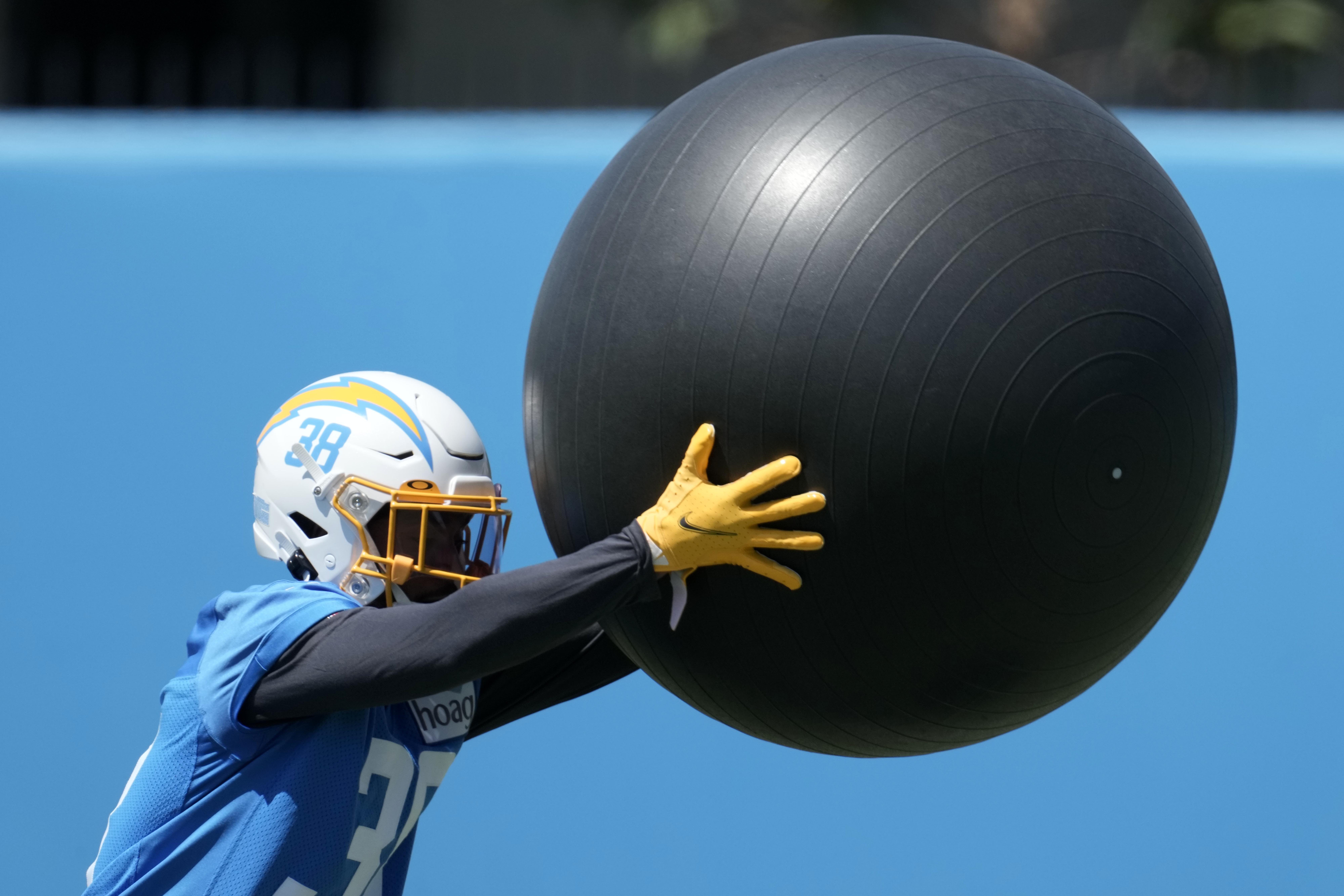 Los Angeles Chargers cornerback Brandon Sebastian works out during rookie minicamp at the Hoag Performance Center on May 13.