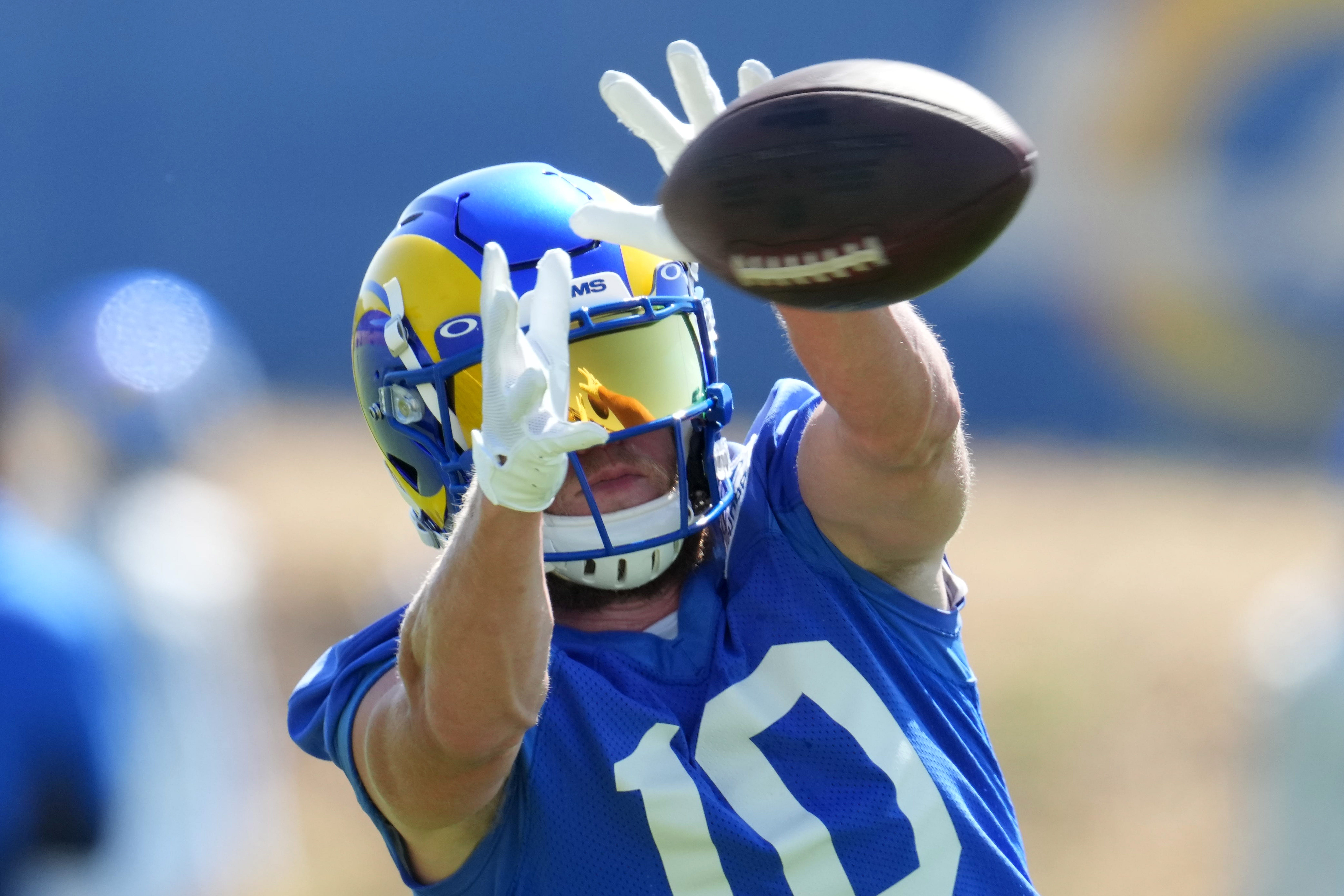 Los Angeles Rams receiver Cooper Kupp catches the ball during minicamp at Cal Lutheran University on June 7.