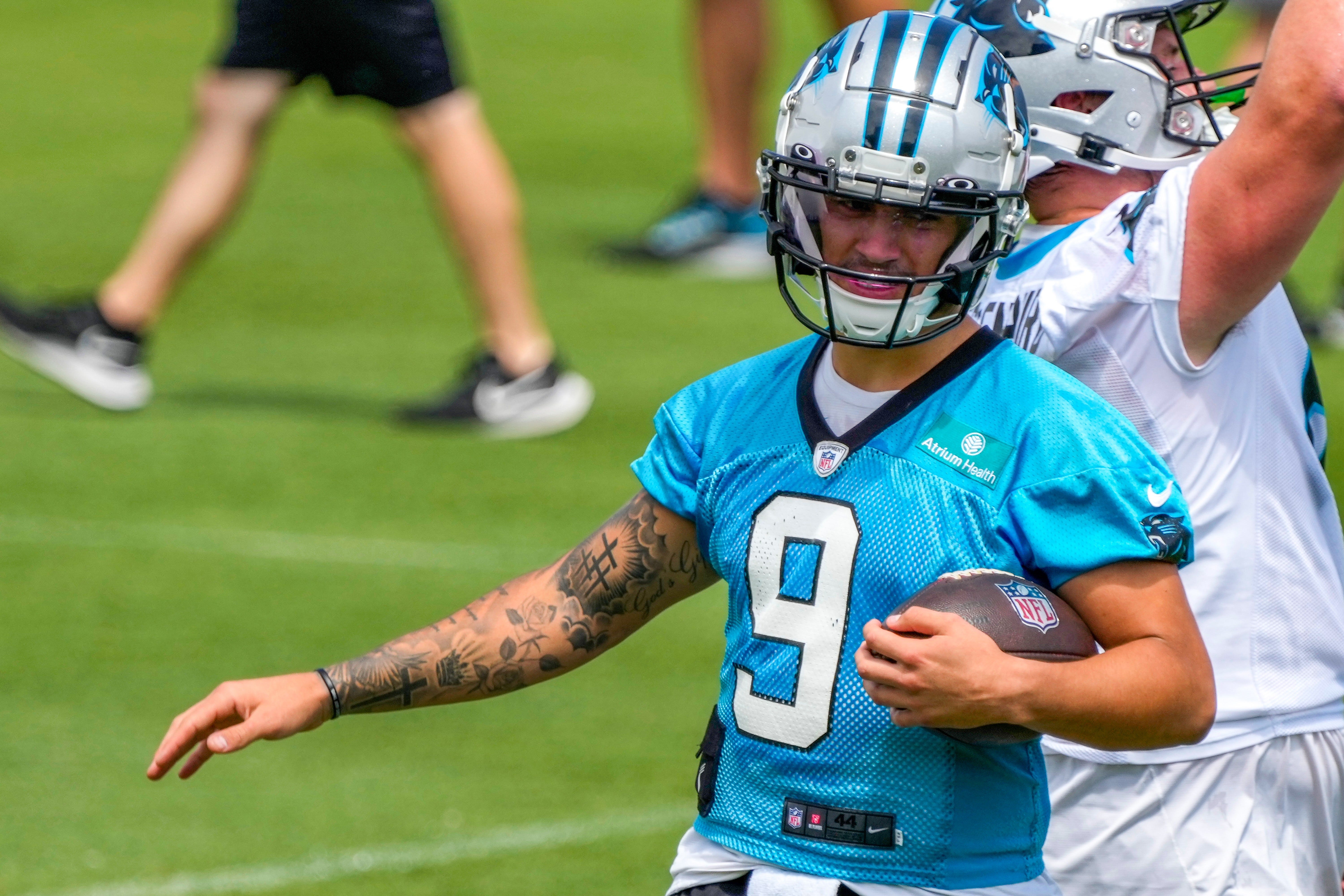 Rookie quarterback Matt Corral works out during Carolina Panthers minicamp on June 8.