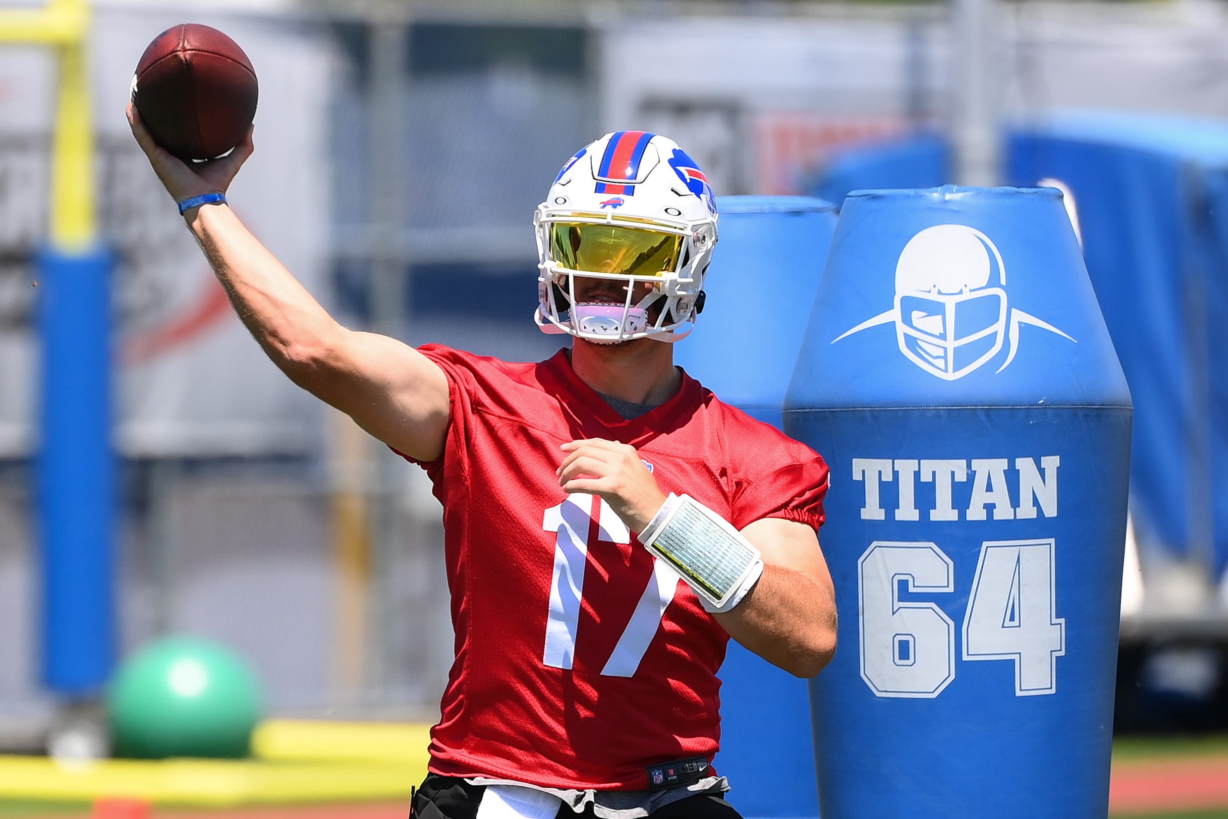 Buffalo Bills quarterback Josh Allen passes the ball during minicamp on June 14.